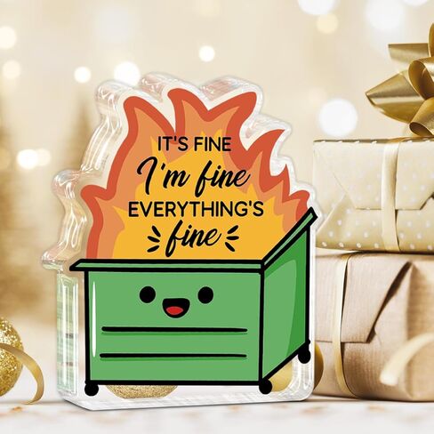 Dumpster Fire Desk Accessories, Employee Appreciation Gifts, Funny Office Gifts for Women Men Coworkers, I'm Fine Everything is Fine Dumpster Acrylic Decor Signs Plaque in Saudi Arabia