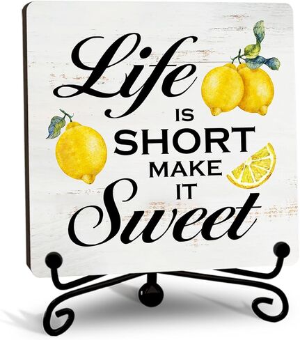 Kqfdr Lemon Kitchen Decor - Lemon Decorations for Kitchen - Rustic Farmhouse Wooden Sign with Stand for Home Office Table Shelf -A01 in Saudi Arabia