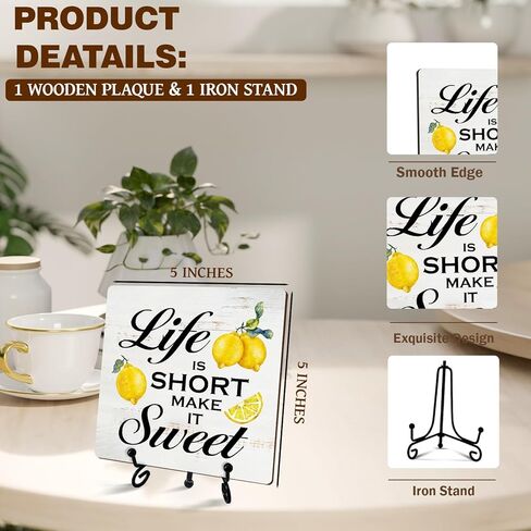 Kqfdr Lemon Kitchen Decor - Lemon Decorations for Kitchen - Rustic Farmhouse Wooden Sign with Stand for Home Office Table Shelf -A01 in Saudi Arabia