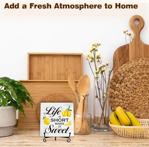 Kqfdr Lemon Kitchen Decor - Lemon Decorations for Kitchen - Rustic Farmhouse Wooden Sign with Stand for Home Office Table Shelf -A01 in Saudi Arabia