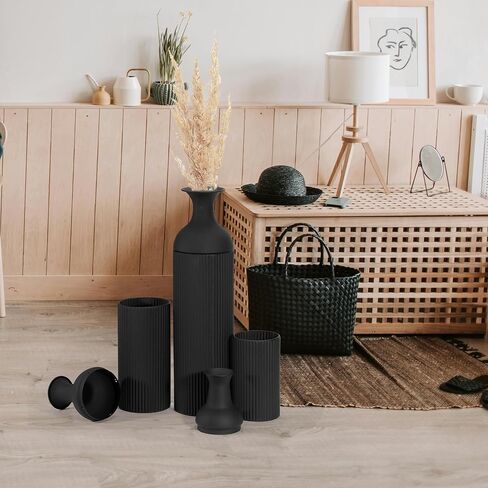 BANOMII Large Metal Floor Vases Set of 3, 27'' 20'' 16'', Black Tall Flower Vase for Pampas Grass, Decorative Big Vases for Hallway Corner, Floor Decor for Living Room in Saudi Arabia