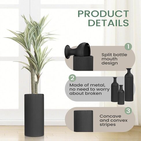 BANOMII Large Metal Floor Vases Set of 3, 27'' 20'' 16'', Black Tall Flower Vase for Pampas Grass, Decorative Big Vases for Hallway Corner, Floor Decor for Living Room in Saudi Arabia
