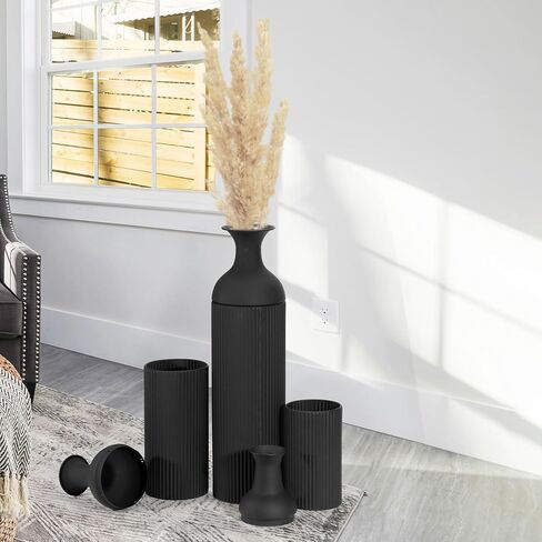 BANOMII Large Metal Floor Vases Set of 3, 27'' 20'' 16'', Black Tall Flower Vase for Pampas Grass, Decorative Big Vases for Hallway Corner, Floor Decor for Living Room in Saudi Arabia