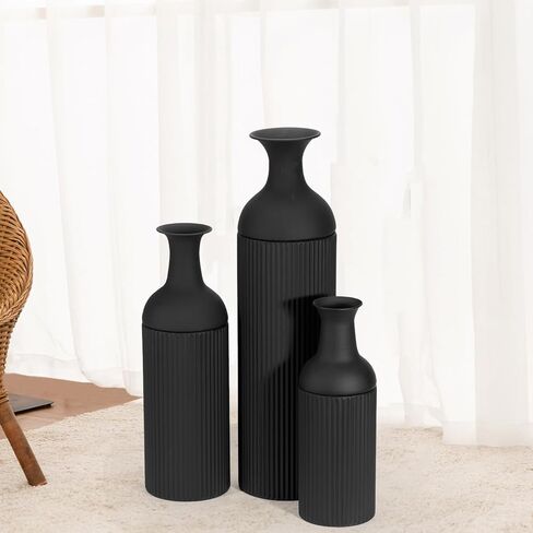 BANOMII Large Metal Floor Vases Set of 3, 27'' 20'' 16'', Black Tall Flower Vase for Pampas Grass, Decorative Big Vases for Hallway Corner, Floor Decor for Living Room in Saudi Arabia
