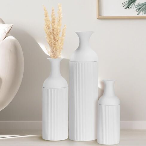 BANOMII Large Metal Floor Vases Set of 3, 27'' 20'' 16'', Black Tall Flower Vase for Pampas Grass, Decorative Big Vases for Hallway Corner, Floor Decor for Living Room in Saudi Arabia