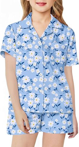 Arshiner Girls Pajamas Sets Short Sleeve Kids Pjs Button Down Sleepwear for 4-13Y in Saudi Arabia