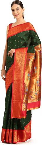 Varkala Silk Sarees Women's Kadiyal Soft Silk Fancy Pallu Paithani Saree With Blouse Piece in Saudi Arabia