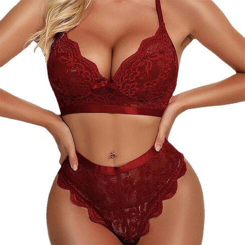 مجموعة الملابس الداخلية الدانتيل للنساء مثير إغلاق الجبهة الصدرية واللباس الداخلي 2 قطعة Bralette اللاسلكية مطابقة الملابس in Saudi Arabia
