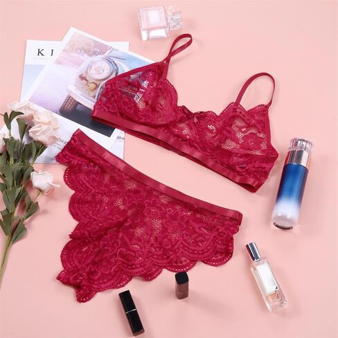 مجموعة الملابس الداخلية الدانتيل للنساء مثير إغلاق الجبهة الصدرية واللباس الداخلي 2 قطعة Bralette اللاسلكية مطابقة الملابس in Saudi Arabia
