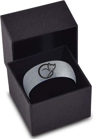 Cat Love Cats Lover Kitten Kitty Feline Ring - Tungsten Band 8mm - Men - Women - 18k Rose Gold Step Bevel Edge - Yellow - Grey - Blue - Black - Brushed - Polished - Wedding - Gift Dome Flat Cut in Saudi Arabia