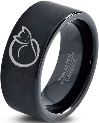 Cat Love Cats Lover Kitten Kitty Feline Ring - Tungsten Band 8mm - Men - Women - 18k Rose Gold Step Bevel Edge - Yellow - Grey - Blue - Black - Brushed - Polished - Wedding - Gift Dome Flat Cut in Saudi Arabia