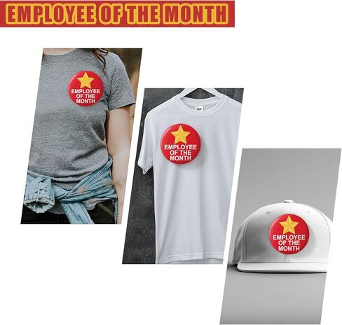Employee of the Month Button Pin – 2.25 Inch Gold Star Professional Achievement Award Badge, Recognition Gift for Staff, Team, and Office Workers in Saudi Arabia