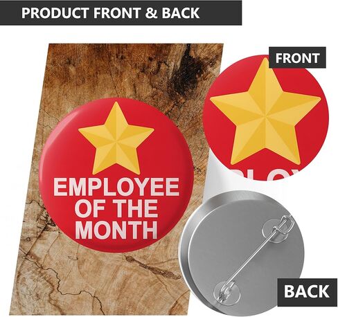 Employee of the Month Button Pin – 2.25 Inch Gold Star Professional Achievement Award Badge, Recognition Gift for Staff, Team, and Office Workers in Saudi Arabia