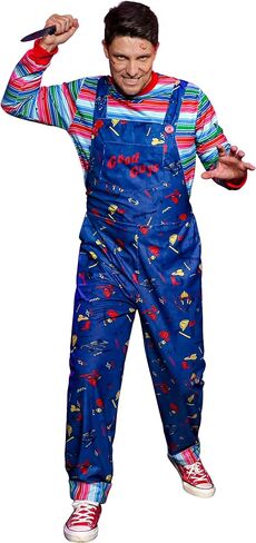 Arvilhill 4 Pcs Men's Killer Doll Costume Halloween Shirt Overalls Outfit with Prop Knife & Tattoo Stickers (S-3XL) in Saudi Arabia