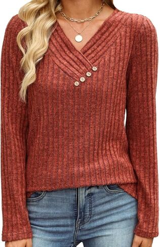 Women's Long-Sleeved Shirt 2025 Autumn Fashion V-Neck Sweater Top Formal Casual Work Shirt Fashion Winter Clothing in Saudi Arabia