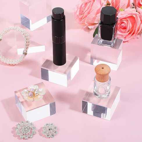 YBEATY 8PCS Acrylic Square Display Block, 2 x 2 x 1 Inch Clear Polished Cube Solid Pedestal Riser Stand Showcase Holder Base for Display Jewelry Ring Trophy Perfume Collection Photography Props in Saudi Arabia