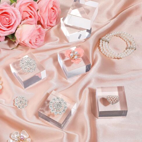 YBEATY 8PCS Acrylic Square Display Block, 2 x 2 x 1 Inch Clear Polished Cube Solid Pedestal Riser Stand Showcase Holder Base for Display Jewelry Ring Trophy Perfume Collection Photography Props in Saudi Arabia