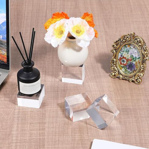 YBEATY 8PCS Acrylic Square Display Block, 2 x 2 x 1 Inch Clear Polished Cube Solid Pedestal Riser Stand Showcase Holder Base for Display Jewelry Ring Trophy Perfume Collection Photography Props in Saudi Arabia