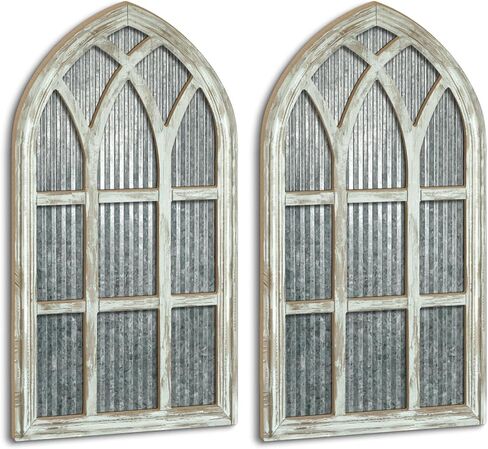 Putuo Decor Weathered White Gothic Arch Window Wall Decor, Rustic Cathedral Frame for Farmhouse Living Room Hallway in Saudi Arabia