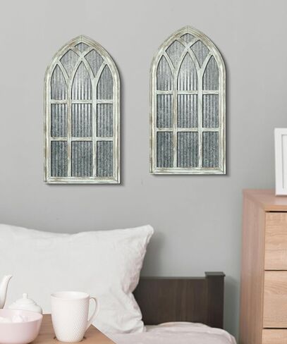 Putuo Decor Weathered White Gothic Arch Window Wall Decor, Rustic Cathedral Frame for Farmhouse Living Room Hallway in Saudi Arabia