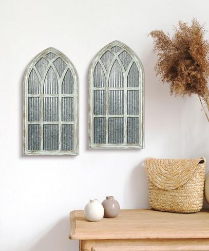 Putuo Decor Weathered White Gothic Arch Window Wall Decor, Rustic Cathedral Frame for Farmhouse Living Room Hallway in Saudi Arabia