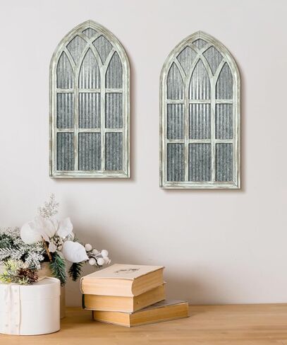 Putuo Decor Weathered White Gothic Arch Window Wall Decor, Rustic Cathedral Frame for Farmhouse Living Room Hallway in Saudi Arabia
