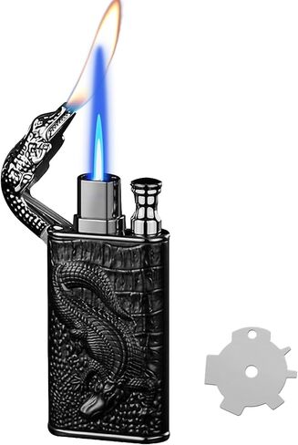 Torch Lighter,Relief Crocodile Magic Dual Flame Lighter with Adjusting Flame Tool,Creative Windproof Lighter, Jet Flame Butane Lighter, Refillable Butane Lighter Gifts for Outdoor Indoor(Blue) in Kuwait