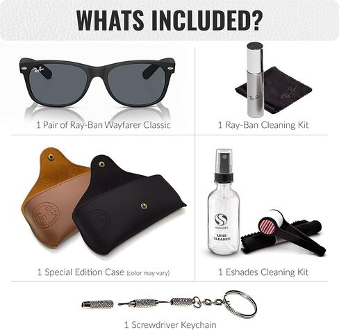 نظارات شمسية Ray-Ban RB2132 NEW WAYFARER CLASSIC مربعة الشكل غير مستقطبة للرجال - تتضمن مجموعة نظارات RAYBAN الرسمية - نظارات شمسية مثالية للارتداء الرسمي والعادي - عدسة زرقاء in Kuwait