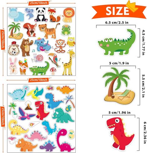 Window Clings Stickers for Kids Window Gel Clings Decals Thick Gel Clings Toddlers and Adults Classroom Home Nursery Airplane Birthday Party Supplies (Jungle Animals+Dinosaur) in Saudi Arabia