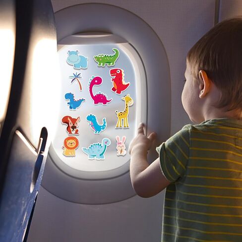 Window Clings Stickers for Kids Window Gel Clings Decals Thick Gel Clings Toddlers and Adults Classroom Home Nursery Airplane Birthday Party Supplies (Jungle Animals+Dinosaur) in Saudi Arabia