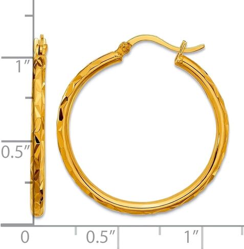 24k Polished Faceted 2 X 26.5mm With 18k Solid Yellow Gold Post Hoop Earrings 28x26.3mm Wide 2mm Thick Hoop Earring for Women in Saudi Arabia