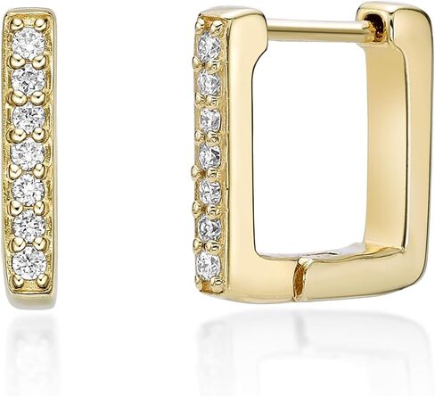 Lavari Jewelers Lab Grown Diamond Square Huggie Hoop Earrings for Women - 18k Yellow Gold Plated 925 Sterling Silver Sleek and Modern Earrings for Her (F-G, VS1-VS2, 0.126 cttw) Snap-In Hinged Hoops in Saudi Arabia