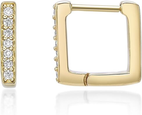 Lavari Jewelers Lab Grown Diamond Square Huggie Hoop Earrings for Women - 18k Yellow Gold Plated 925 Sterling Silver Sleek and Modern Earrings for Her (F-G, VS1-VS2, 0.126 cttw) Snap-In Hinged Hoops in Saudi Arabia