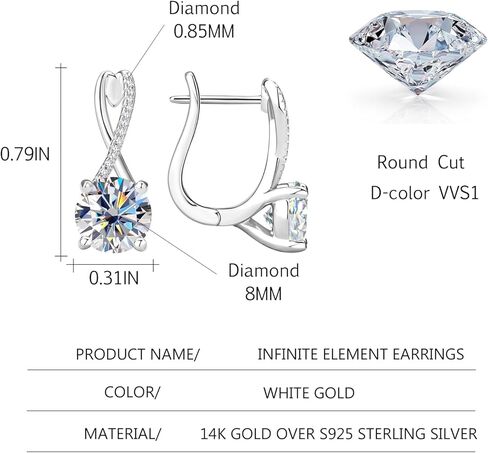 14K Gold Over S925 Sterling Silver 2ct D-color VVS1 Diamond Hoop Earrings for Women,Ideal Present for Special Occasions in Saudi Arabia