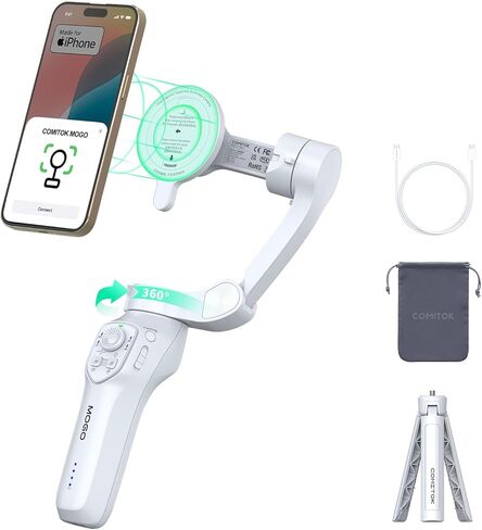 Only for iPhone, MOGO [Apple MFi Certified] Gimbal Stabilizer with Phone Clamp & RGB Light, Video Gimbal Stabilizer Allows Select Tracking Subject, Gaze-Tracking for iPhone 16 15 Pro Max in Saudi Arabia