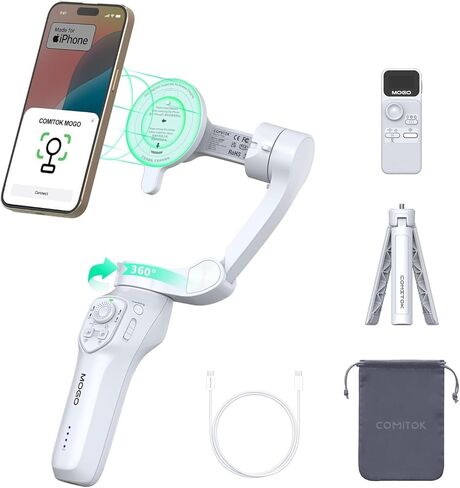Only for iPhone, MOGO [Apple MFi Certified] Gimbal Stabilizer with Phone Clamp & RGB Light, Video Gimbal Stabilizer Allows Select Tracking Subject, Gaze-Tracking for iPhone 16 15 Pro Max in Saudi Arabia