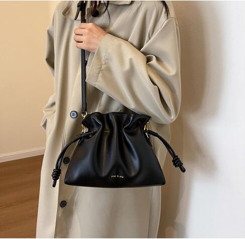 Women's Cloud Drawstring Bucket Bag, Fashionable Minimalist Handbags Versatile PU Leather Crossbody Shoulder Hobo Purse in Saudi Arabia