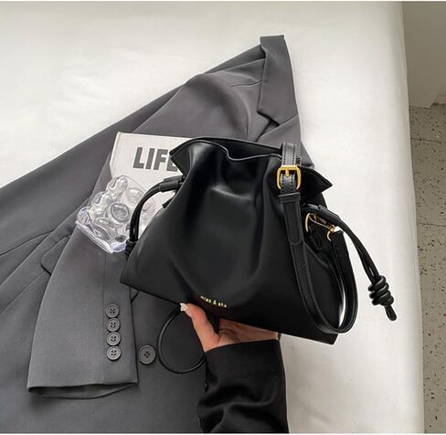Women's Cloud Drawstring Bucket Bag, Fashionable Minimalist Handbags Versatile PU Leather Crossbody Shoulder Hobo Purse in Saudi Arabia