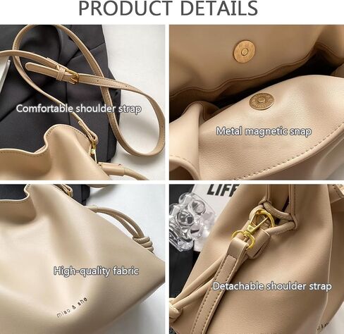 Women's Cloud Drawstring Bucket Bag, Fashionable Minimalist Handbags Versatile PU Leather Crossbody Shoulder Hobo Purse in Saudi Arabia