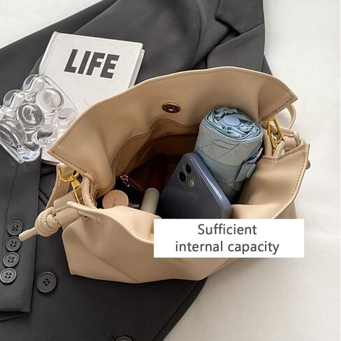 Women's Cloud Drawstring Bucket Bag, Fashionable Minimalist Handbags Versatile PU Leather Crossbody Shoulder Hobo Purse in Saudi Arabia