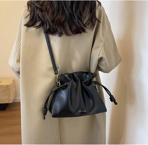 Women's Cloud Drawstring Bucket Bag, Fashionable Minimalist Handbags Versatile PU Leather Crossbody Shoulder Hobo Purse in Saudi Arabia