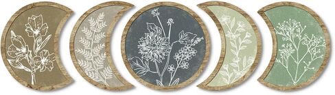 Putuo Decor Moon Phase Botanical Wall Art مجموعة من 5، لوحات زهور من خشب الهلال لغرفة النوم وغرفة التأمل in Saudi Arabia