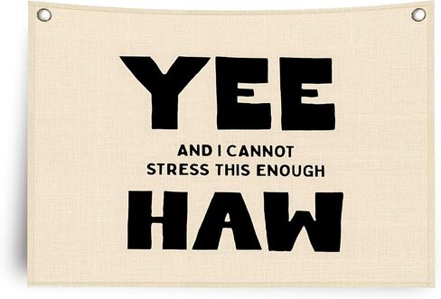 MKYFHSVGD Funny Western Cowboy Banner Canvas Wall Hanging, Western Boho Room Decor, Yee and I Cannot Stress This Enough Haw Wall Art Decor Hanging Banner Flag for Home Bedroom, 20x30 Inch in Saudi Arabia
