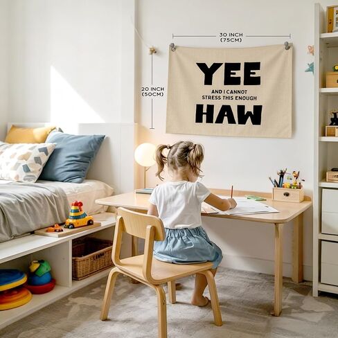 MKYFHSVGD Funny Western Cowboy Banner Canvas Wall Hanging, Western Boho Room Decor, Yee and I Cannot Stress This Enough Haw Wall Art Decor Hanging Banner Flag for Home Bedroom, 20x30 Inch in Saudi Arabia