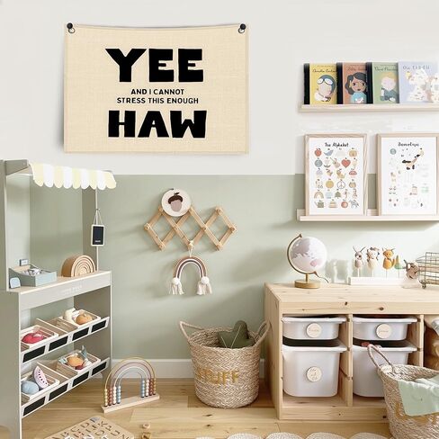 MKYFHSVGD Funny Western Cowboy Banner Canvas Wall Hanging, Western Boho Room Decor, Yee and I Cannot Stress This Enough Haw Wall Art Decor Hanging Banner Flag for Home Bedroom, 20x30 Inch in Saudi Arabia