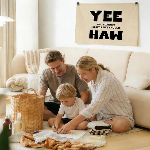MKYFHSVGD Funny Western Cowboy Banner Canvas Wall Hanging, Western Boho Room Decor, Yee and I Cannot Stress This Enough Haw Wall Art Decor Hanging Banner Flag for Home Bedroom, 20x30 Inch in Saudi Arabia