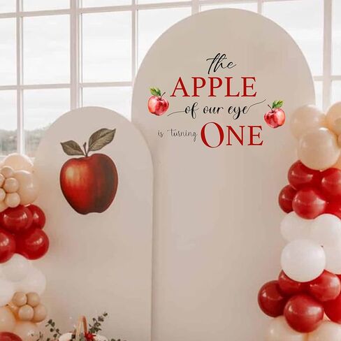 GIOGUK The Apple of Our Eye is Turning One Decal - First Birthday Party Decoration Supplies Wall Stickers, Apple Themed Baby Shower Milestone Wall Decal, Apple Sign Balloon Arch Decoration Stickers in Saudi Arabia