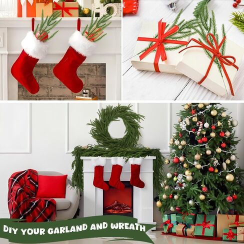 5Pcs Artificial Pine Needles Christmas Branch Green Fake Pines Stems DIY Garland Home Party Flowers Decoration Xmas New Year Gifts (35cm) in Saudi Arabia