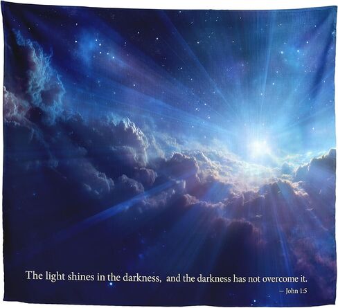 Elmsfell Christian Bible Verse Tapestry John 1:5" - The Light Shines in The Darkness, Inspirational Scripture Wall Art, Religious Heavenly Clouds Decor for Church, Living Room (50x60) in Saudi Arabia