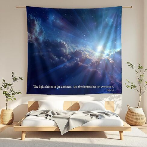 Elmsfell Christian Bible Verse Tapestry John 1:5" - The Light Shines in The Darkness, Inspirational Scripture Wall Art, Religious Heavenly Clouds Decor for Church, Living Room (50x60) in Saudi Arabia
